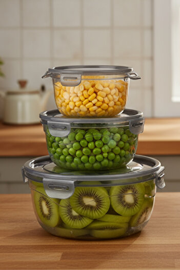 ELDİPA Set of 3 Lockable Lid Anthracite Round Storage Containers with 3 Seals |   350 ml - 650 ml - 1100 ml