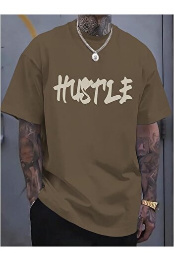 ACTIVE MODA - Hustle Printed Cotton Oversize T-Shirt Plus Size