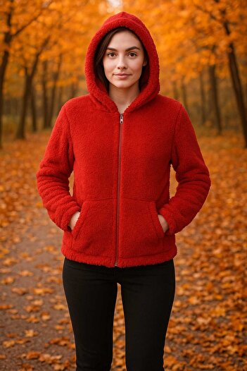 ŞIK VE MUTLU Plush Sweatshirt with Zipper Hood