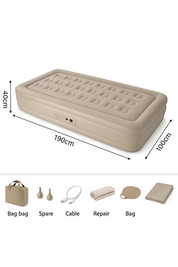 TSUMAB Single Booster Inflatable Air Mattress with Built-in Pump – 40cm Elevation