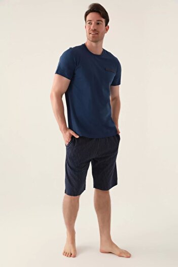 Arnetta Detail Dark Indigo Men's 3-Piece Pajama Set