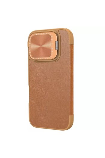 Nillkin iPhone 16 Pro Max Case - Qin Prop Leather Case V73, Metal, Brown