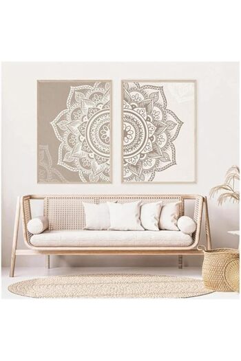 Today Idea Boho Beige Mandala Canvas Wall Art with Framed by Emoda