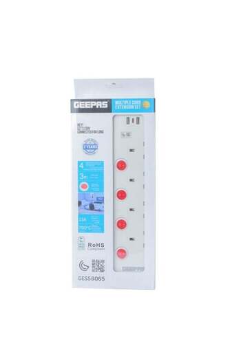 Geepas Power Extension with 4 Outlets and 2 USB Ports