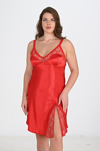 Bleu Petite Red Color Satin Fabric Short Nightgown