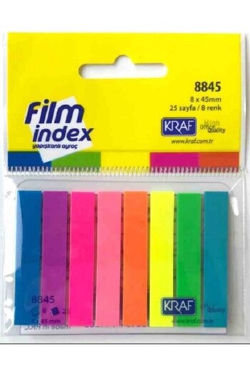 KRAF T Film Adhesive Bookmark - 25 Sheets, 8 Colors, 8X45 Mm, Assorted Color Plain Pattern