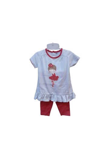 OEM Compleu tricou cu pantaloni scurti, model balerina, alb cu rosu, 3 luni
