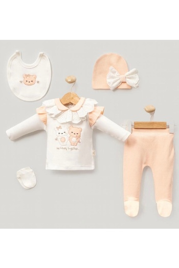 Cherub Baby Brother Teddy Bear Baby Girl Newborn 5 Piece Hospital Discharge Bodysuit Set