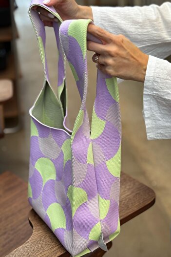 CHUBA Women's Geometric Patterned Bag Knitwear Hand & Shoulder Tote Bag Lilac Chax818