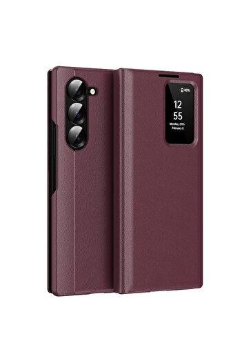 Tim High Protection Case for Samsung Galaxy Z Fold6, H69, -Leather, Elegant Ruby