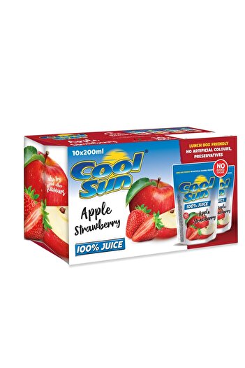 cool sun Cool Sun100% Apple & Strawberry Juice 200ml No Add Sugar X 40 Pcs