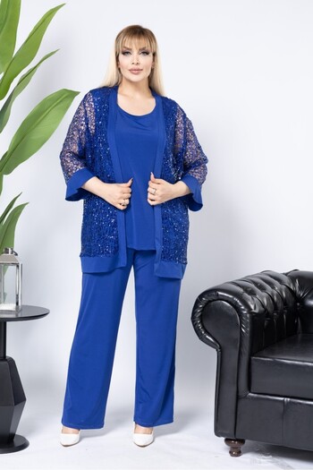sinemisxxl Pantolon Badi Jacket Triple Lycra Blue Plus Size Set