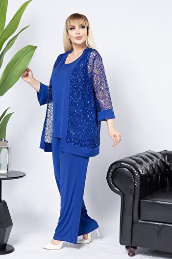 sinemisxxl Pantolon Badi Jacket Triple Lycra Blue Plus Size Set