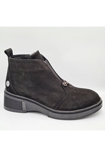 Mammamia D25KB-8085 Μαύρες γυναικείες μπότες Nubuck από γνήσιο δέρμα με φερμουάρ