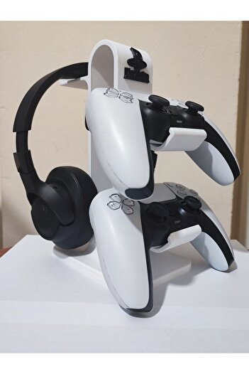 J&K Dizayn PlayStation 5 DualSense Kontrolcü ve Kulaklık Standı - Şık Tasarım, 3D Baskı, Beyaz Renk