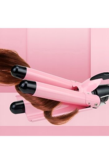 OEM Hair Curling Iron, 3 Cylinders, Ceramic Coating, Pink