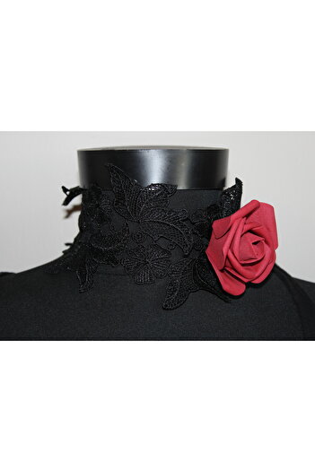 Mournbelle Gotik Gül Detaylı Dantel Choker