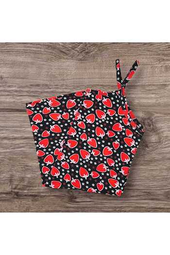 ESTA STORE Black Color Red Strawberry Patterned Tank Top with String Straps