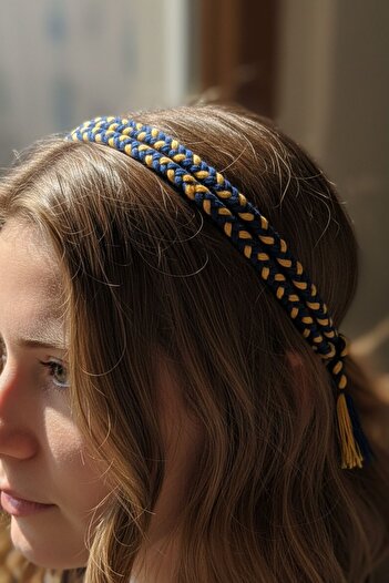 Reoona Yellow Navy Blue Fan Hair Braid Rope