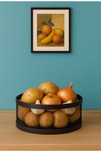 VENON Elis Metal Basket Black 30 cm X 15 cm Metal Onion Bucket Potato Garlic Kitchen Balcony Organization