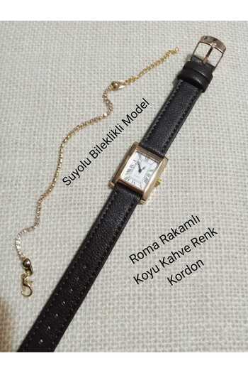 Brality Retro Minimal Dark Brown Cord Women's Wristwatch Suyolu Model Gold Case 0111