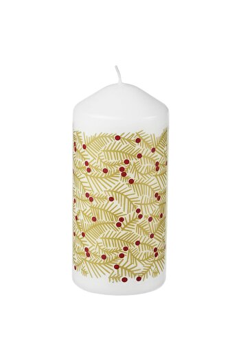 IKEA VINTERFINT Unscented Pillar Candle, Fir Needle Pattern Gold-Colour, 14 cm