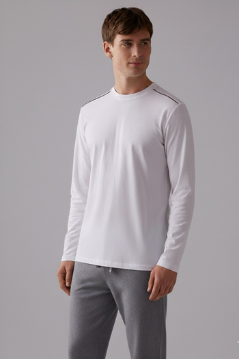 Elemge 100% Cotton Men's Single Jersey Pajama Set Compact Combed Cotton Gray Byz Long Sleeve with Pockets Drawstring Relax Fit Anti-Sweat
