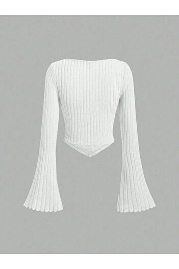 Wild Flower Women's White Square Neckline Drawstring Detailed Spanish Sleeve Knitwear Blouse