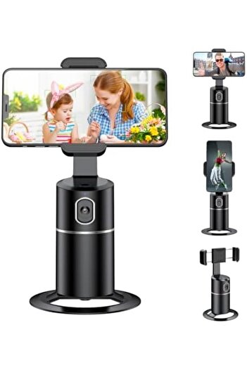 Generic Auto Face Tracking Tabletop Tripod Mount, 360 Rotation Phone Camera Mount Stabalizer - Black