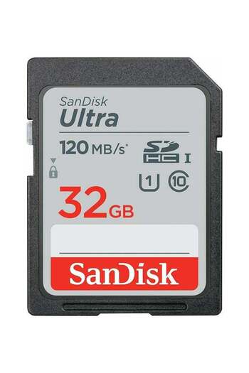 SanDisk بطاقة ذاكرة Ultra SDHC بسرعة 120 ميجابايت/ثانية سعة 32 جيجابايت