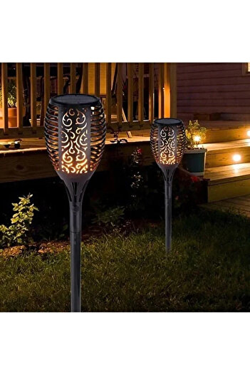 Canderel 2 Adet Alev Efektli Solar Led Güneş Enerjili Bahçe Lambası Aydınlatması Armatür 51 Cm