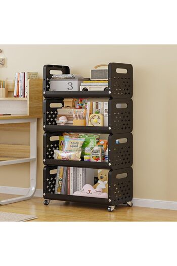 Cozy Nest 4-Tier Rolling Plastic Storage Rack with Wheels Durable Organizer for Kitchen Pantry Bathroom Of