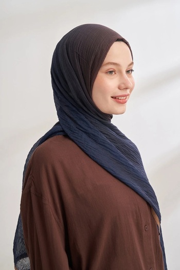 ARMANDA Muslin Degrade Tie-Dye Shawl - Navy Blue - Brown