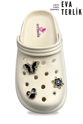 sermoda 4 cm Thick Sole Women's Sabo Slippers Hospital Slippers with Accessories 1024 Beige