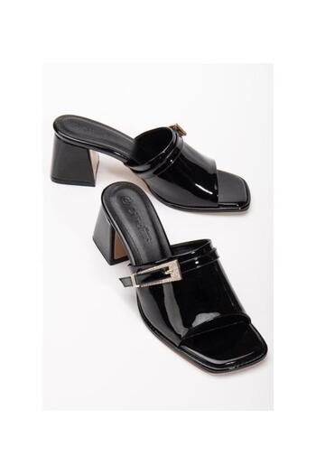 NESSİMO Black Patent Leather Heeled Slippers N265362