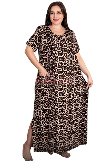 quilling Leopard Print Short Sleeve 7251 Women's Plus Size Mother Dress, Nightgown