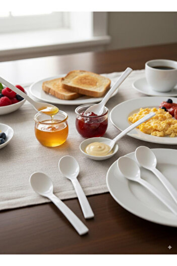 Ranüş Home Set of 6 White Jam, Honey and Spice Spoons - (Food Grade Plastic Spoons)