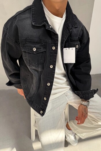MADZEYMODA Мъжка дънкова яке с разкършен крой, цвят димен сив KE-678
