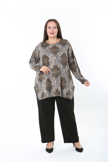 XL Modam Women's Wool Viscose Lycra Fabric Patterned Large Size Tunic