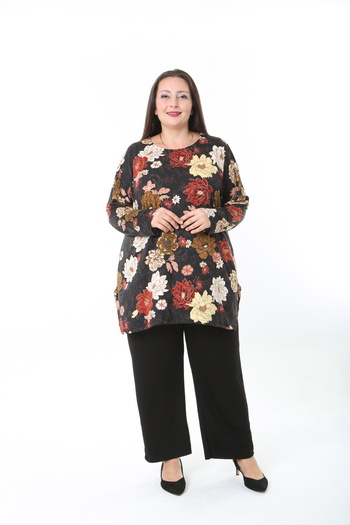 XL Modam Women's Wool Viscose Lycra Fabric Patterned Large Size Tunic