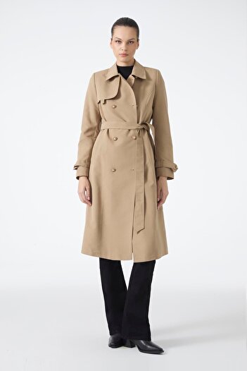 Zühre Shirt Collar Belted Mink Trench Coat 13751