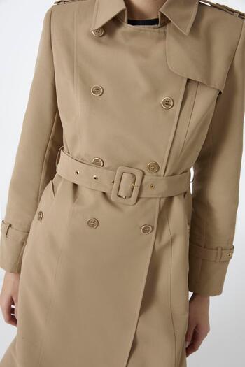 Zühre Double-Breasted Collar Belted Long Mink Trench Coat 12528