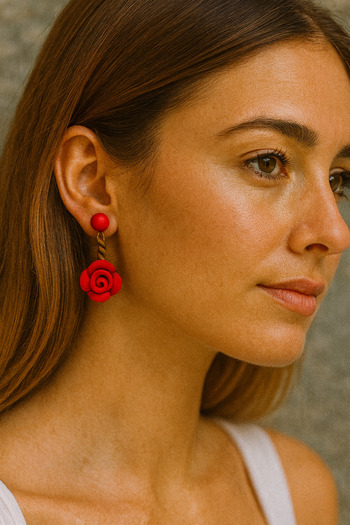 Lu Atelier Lilly Rose Handmade Red Rose Detailed Design Polymer Clay Earrings