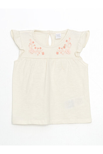 LC Waikiki Lcw Baby Ecru Embroidered Sleeve Ruffle Baby Girl Blouse and Shorts 2 Pcs
