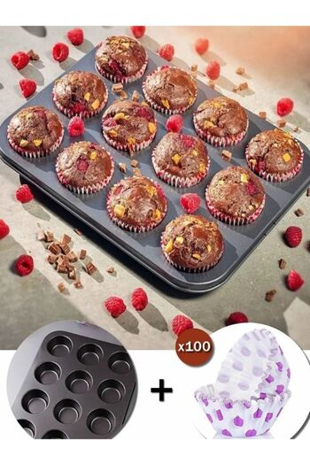 Perodia 12 Pieces Muffin Cake Mold and 100 Colorful, Cupcake, Browni, Cake Paper Mold