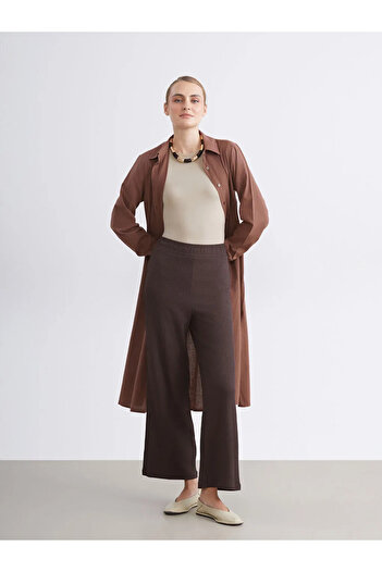 LC Waikiki Lcw Modestbrown Textured Women's Trousers with Elastic Waist