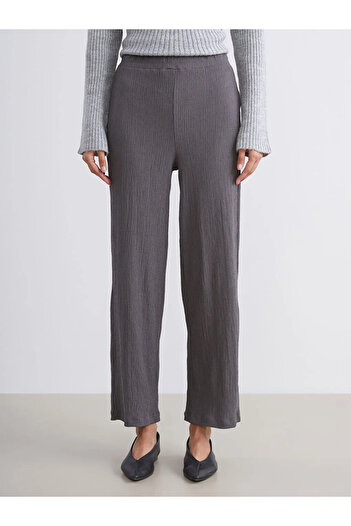 LC Waikiki Lcw Modestgray Textured Women's Trousers with Elastic Waist