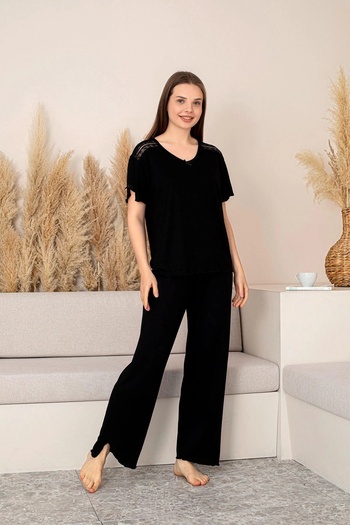 BRAXELL Bamboo Fabric Plus Size Lace Short Sleeve Pajama Set