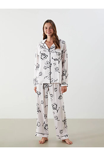 LC Waikiki Shirt Collar Printed Women's Pajamas Set