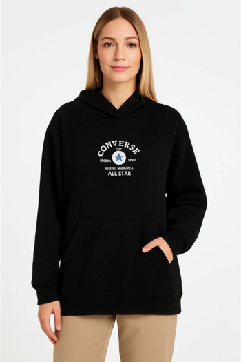 Vogueway Three Thread Hooded Front and Back Printed Sweatshirt Hoodie - Black